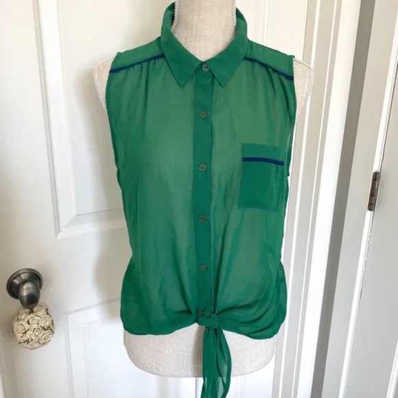 Mine | Y2K Sleeveless Sheer Emerald Green Blouse, Size L - Picture 1 of 10